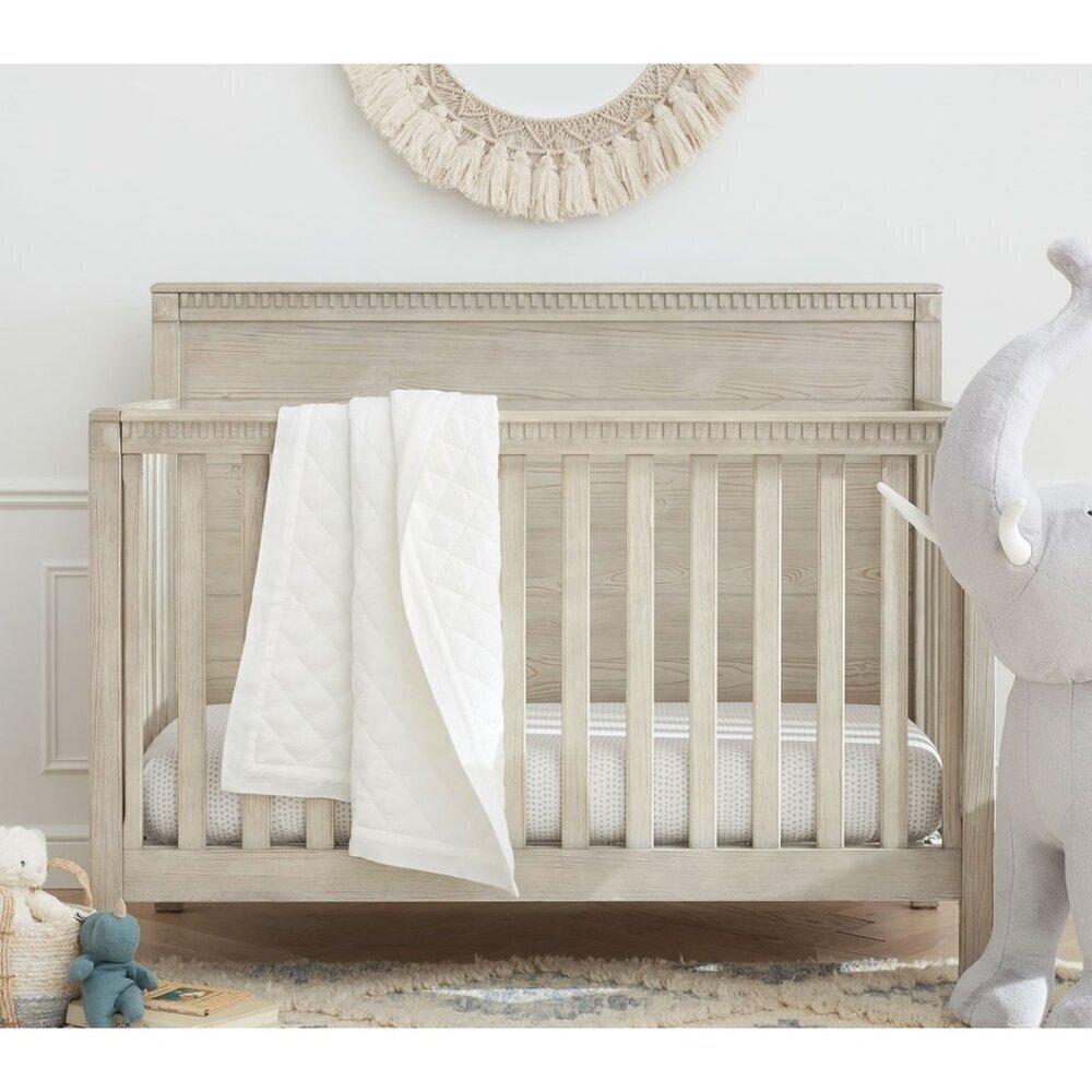 POTTERY BARN Kids European Linen Baby Quilt in White